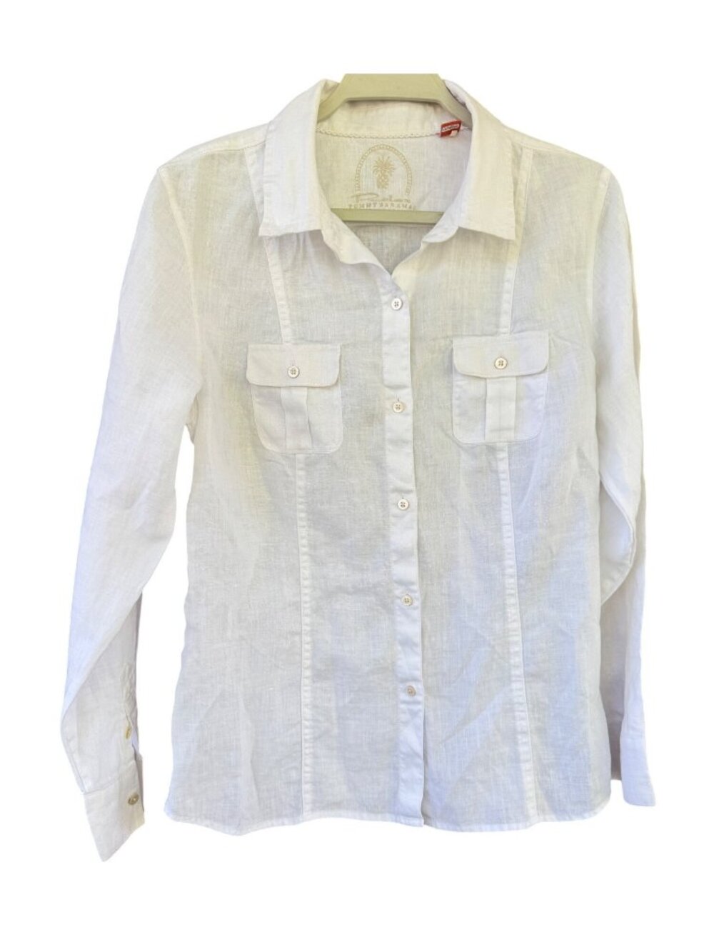 Tommy Bahama Womens 100% Linen Button Front Shirt White Long Sleeve Pocket Sz M